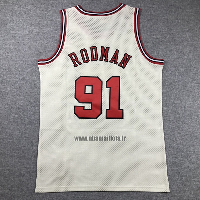 Maillot Chicago Bulls Dennis Rodman NO 91 Mitchell & Ness Chainstitch Creme